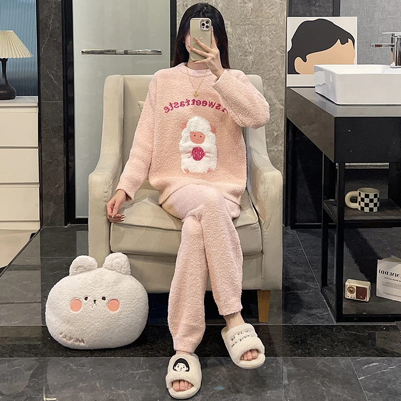 睡衣女秋冬季软绵绵加厚珊瑚绒2025新款绵羊大码高级感家居服套装