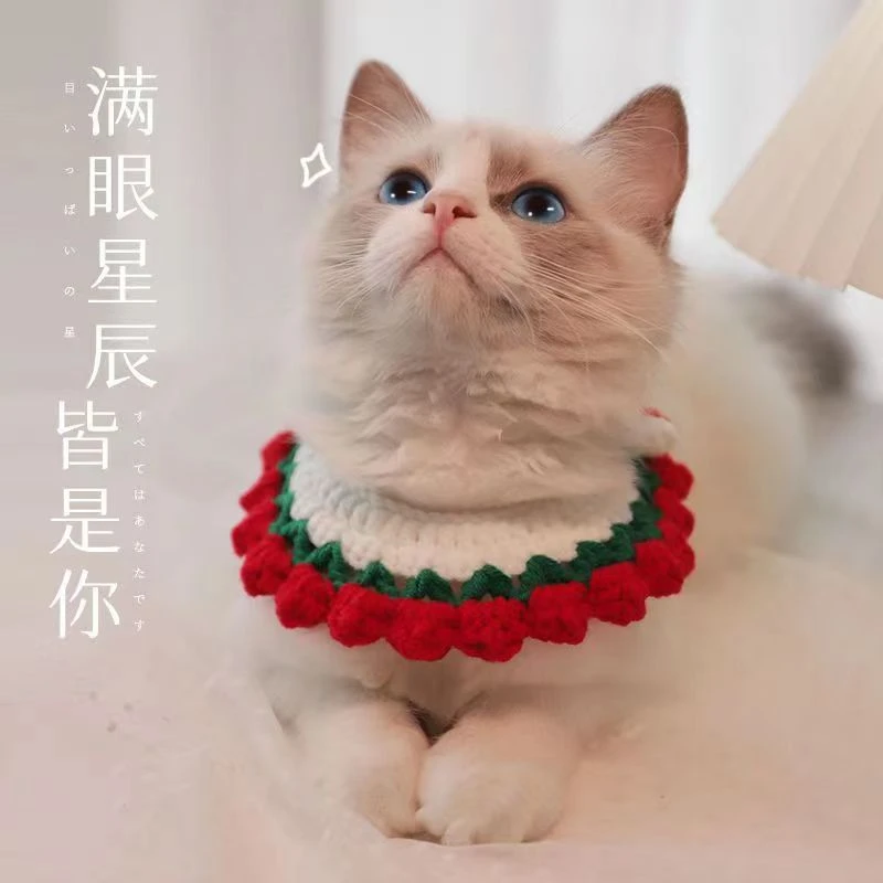 猫项圈可爱高颜值猫咪围脖手工编织可调节diy编织针织幼猫咪项圈