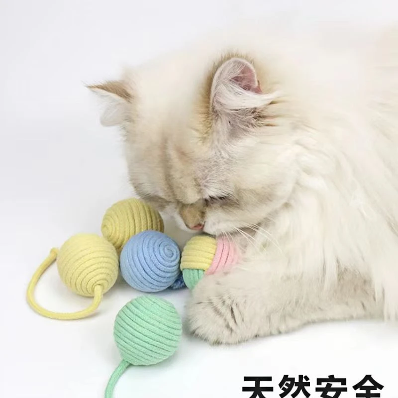 猫咪耐咬逗猫球自嗨玩具手工纯棉耐磨缠绕耐抓棉绳球玩具宠物用品
