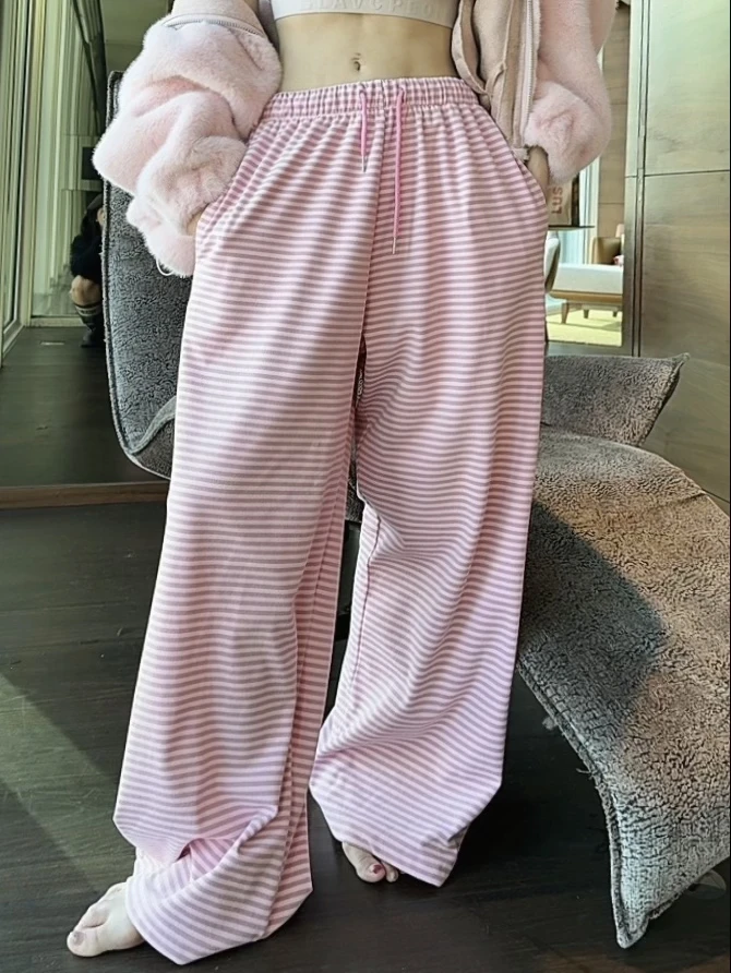 Q GUIDI GUDI【软软糯米】气质百搭时尚条纹休闲裤 K9441397H