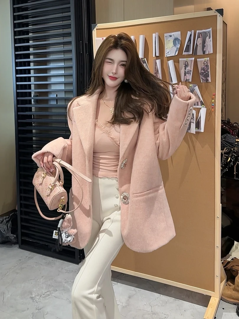 GUIDI GUDI【蒙德千金】裸粉定制色系直角肩长袖西装外套 W9441539H