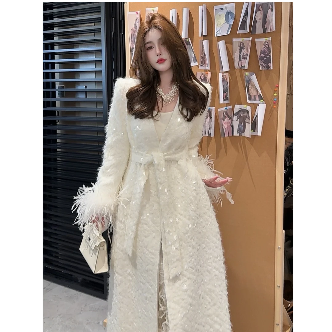 GUIDI GUDI【女王大人】定制女人味长款长袖毛毛大衣外套 W9441480H