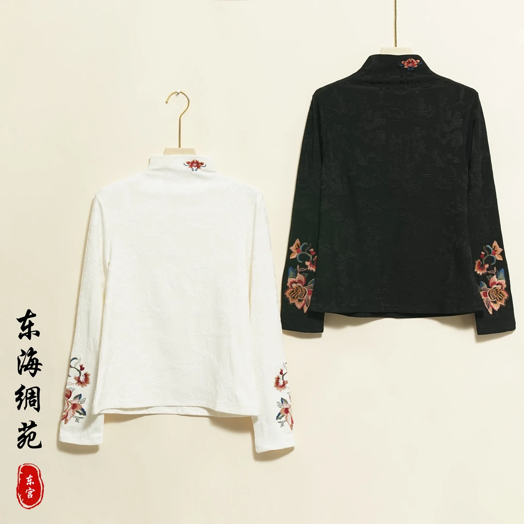 【东海绸苑】新中式时尚气质印花小衫刺绣打底小衫（M11）