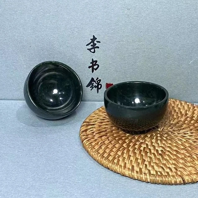 李书锦保真天然藏玉蛇纹石玉小杯子 单个