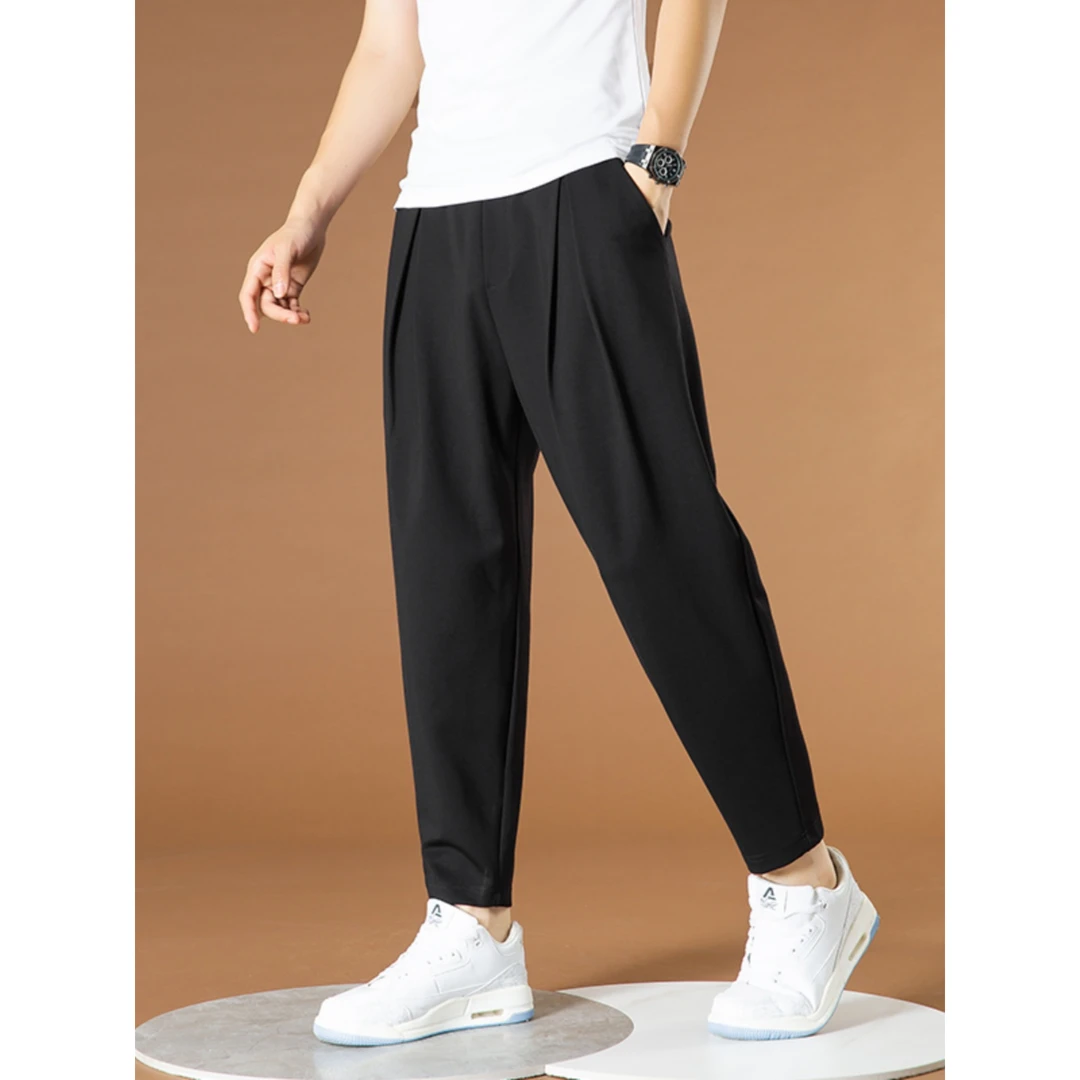 简约新款休闲老爹裤垂感百搭运动九分小脚西裤宽松内抽绳哈伦裤男