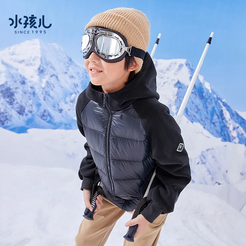 水孩儿童装2024秋冬款女童羽绒服男童外套连帽保暖时尚运动轻薄款
