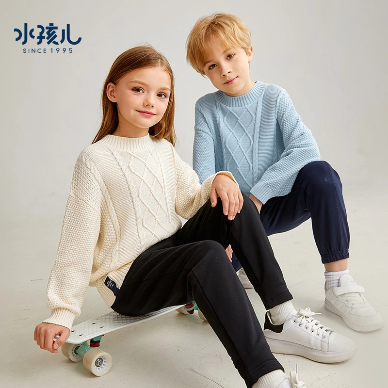 水孩儿童装龙年女童线衣套头时尚保暖针织衫休闲男童打底春秋上衣