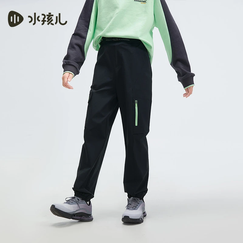 水孩儿童装2024秋季新款女童长裤男童工装裤透气弹力休闲保暖宽松