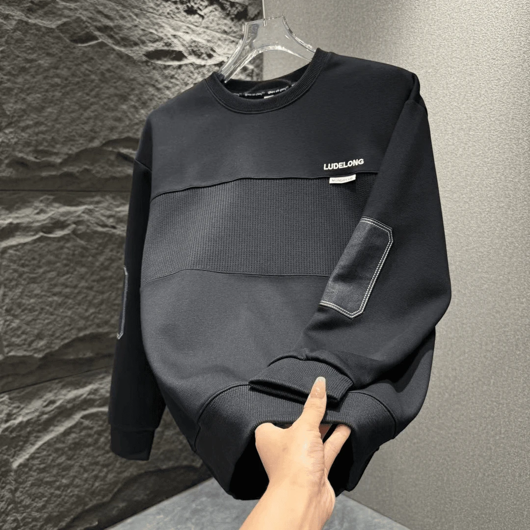 卫衣男款爆款2024新款男秋冬季加绒长袖圆领重磅拼接潮流百搭上衣