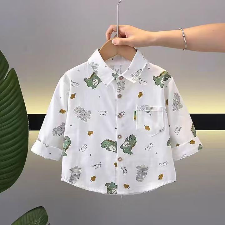 2024新款男童翻领休闲上衣宝宝春秋外套儿童长袖卡通薄款帅气衬衣