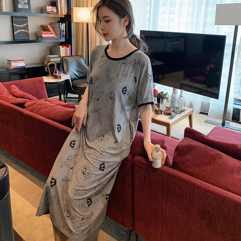 Monglxirl/梦系凉感型睡裙女夏天薄款休闲女长款连衣睡裙夏可外穿