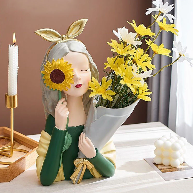 北欧可爱女孩花瓶ins风高颜值摆件家居客厅桌面玄关电视柜装饰品
