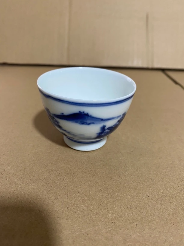 平安古全手绘青花山水小主人杯