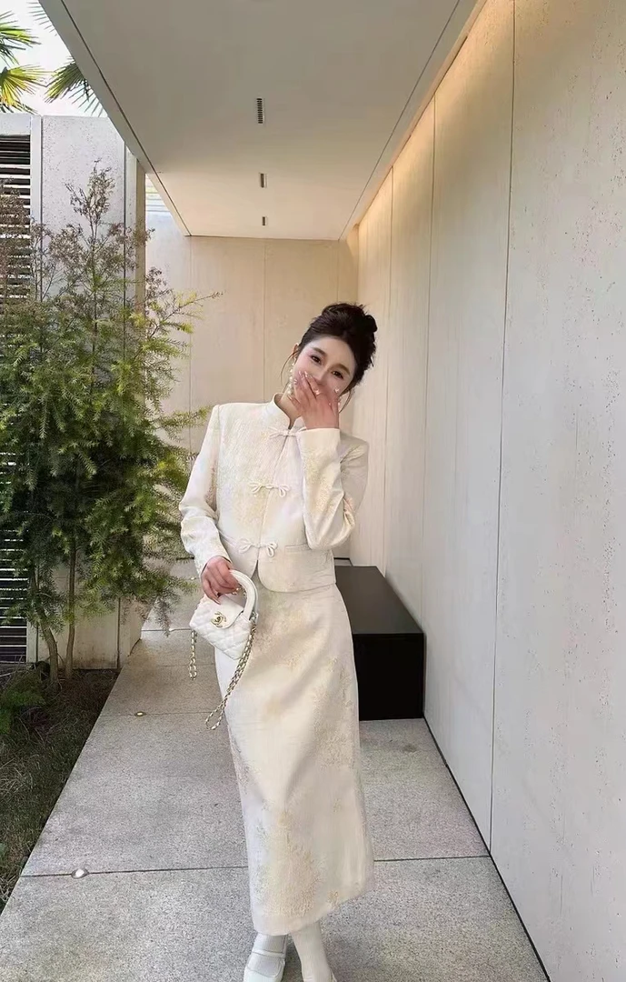 【69-139】拍这里】上衣女外套气质白色时尚设计师提花女外套春季