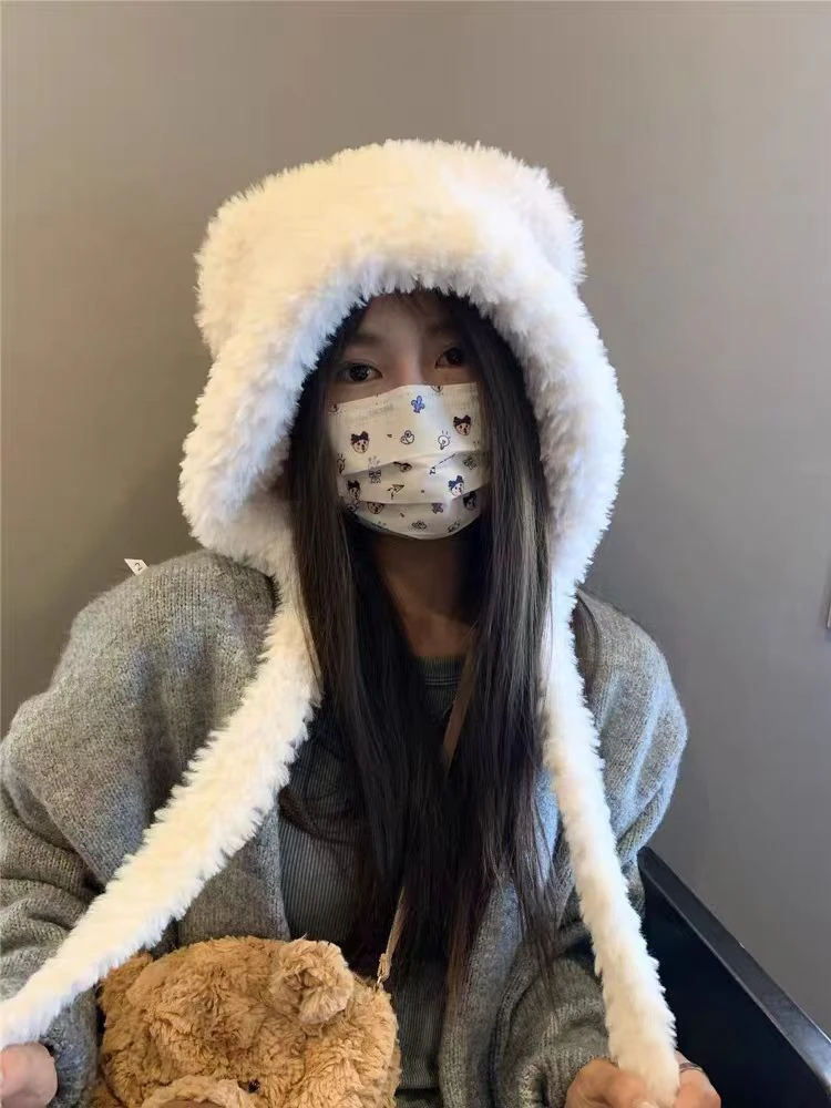 系带小熊冬天加绒加厚保暖防风护耳包头帽秋冬护耳帽百搭骑车帽子