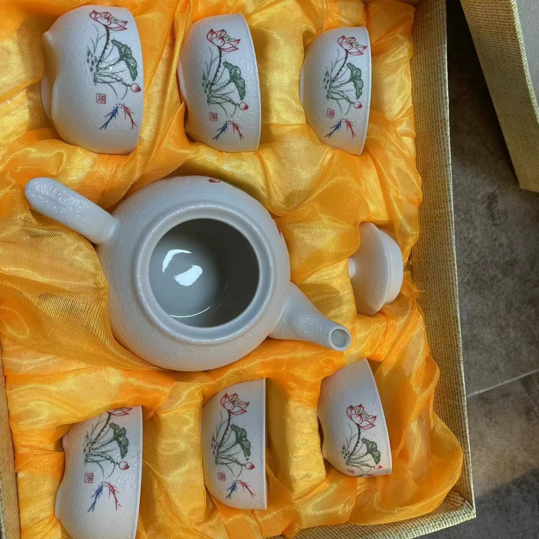 雪花釉高温烧制一壶六杯茶具茶壶创意陶瓷盒装精美家用手工