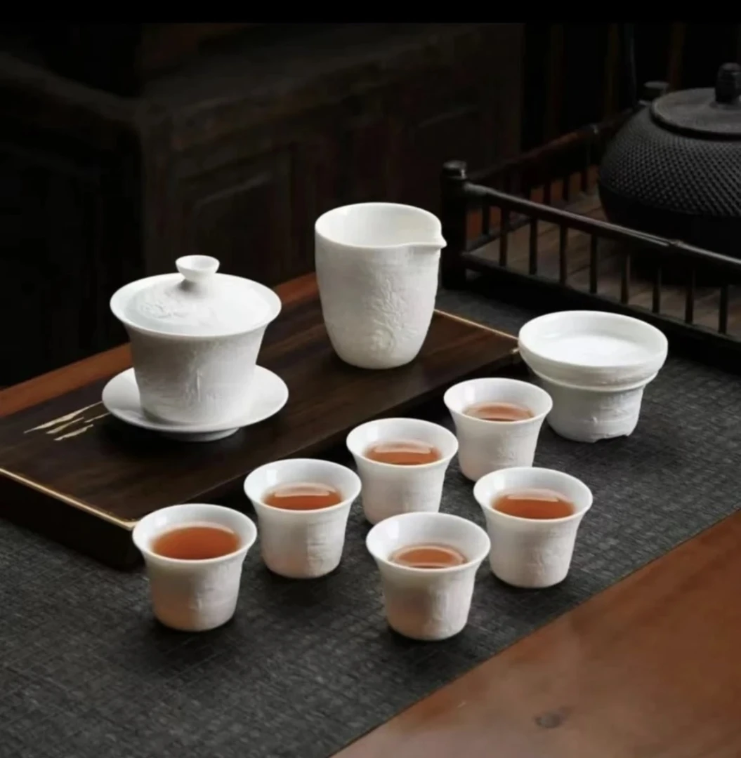 A 45清明上河图功夫茶具套装白瓷外素内釉家用泡茶器（不带礼盒）