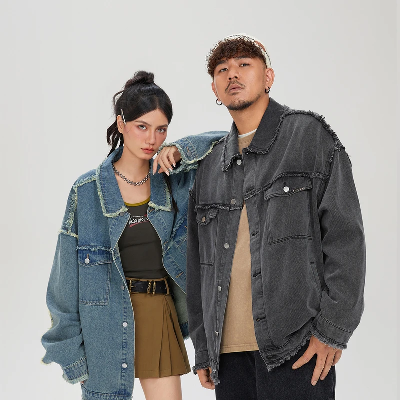 NMAX大码男装休闲男女外套夹克外套加肥加大水洗牛仔衣DNJ003复古