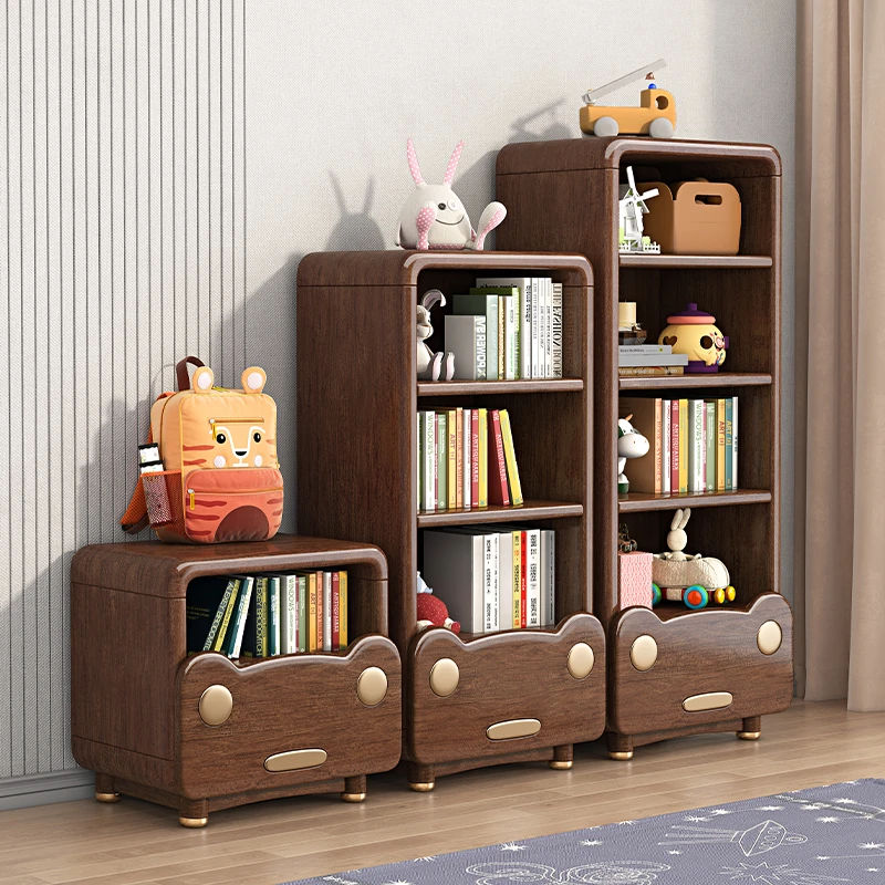 胡桃木实木儿童斗柜书架创意卡通组合书柜简易收纳床头柜 M221208