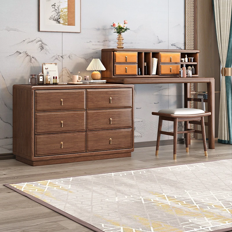 新中式实木转角梳妆台胡桃木小户型斗柜卧室收纳化妆柜子 M230249