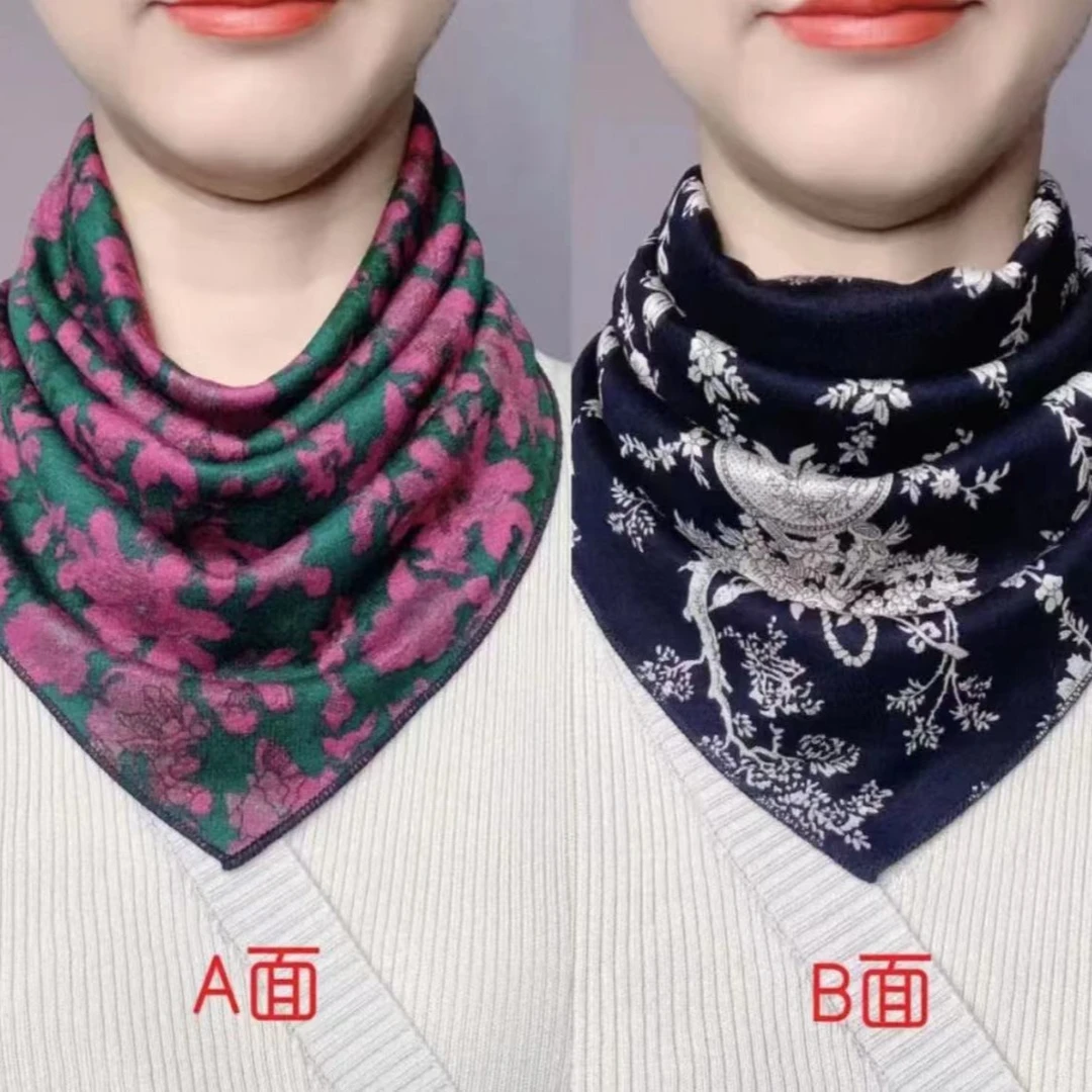 大号三角围巾秋冬澳绒棉双面双花三角巾围脖护颈保暖暗扣新款围巾