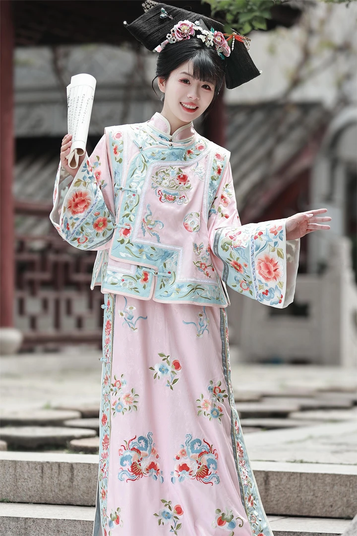 蝶恋花|重工刺绣清代格格服立领款旗装国风国传统服饰中国风宫廷