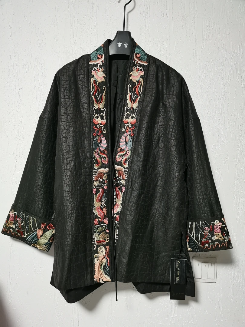 伊美香云纱桑蚕丝龟裂纹重工刺绣国风新中式时尚气质款棉外套2024