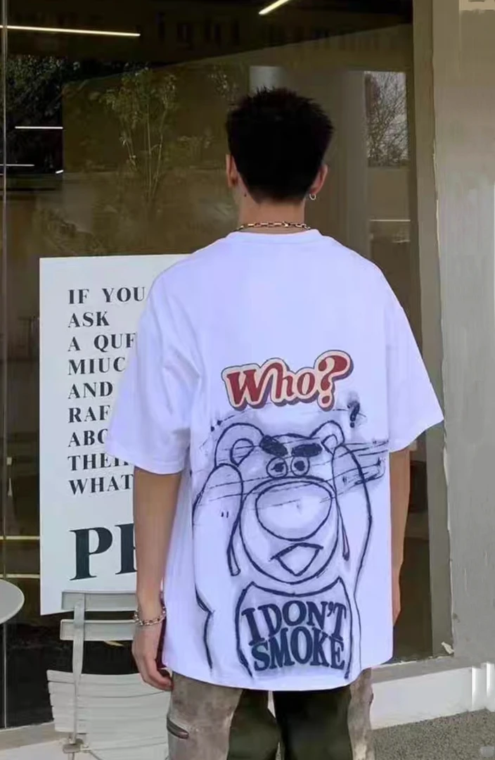 时尚刺绣小熊时尚潮牌短袖情侣装夏季新款t桖