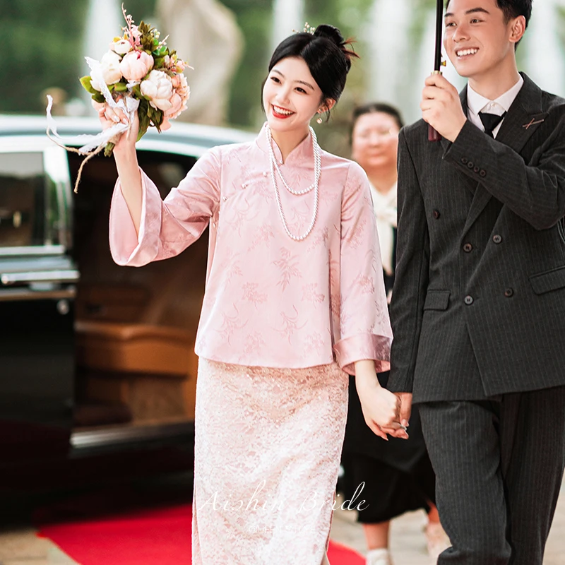 艾诗霓《见欢喜》敬酒服新娘新中式国风订婚礼服红色温柔改良旗袍