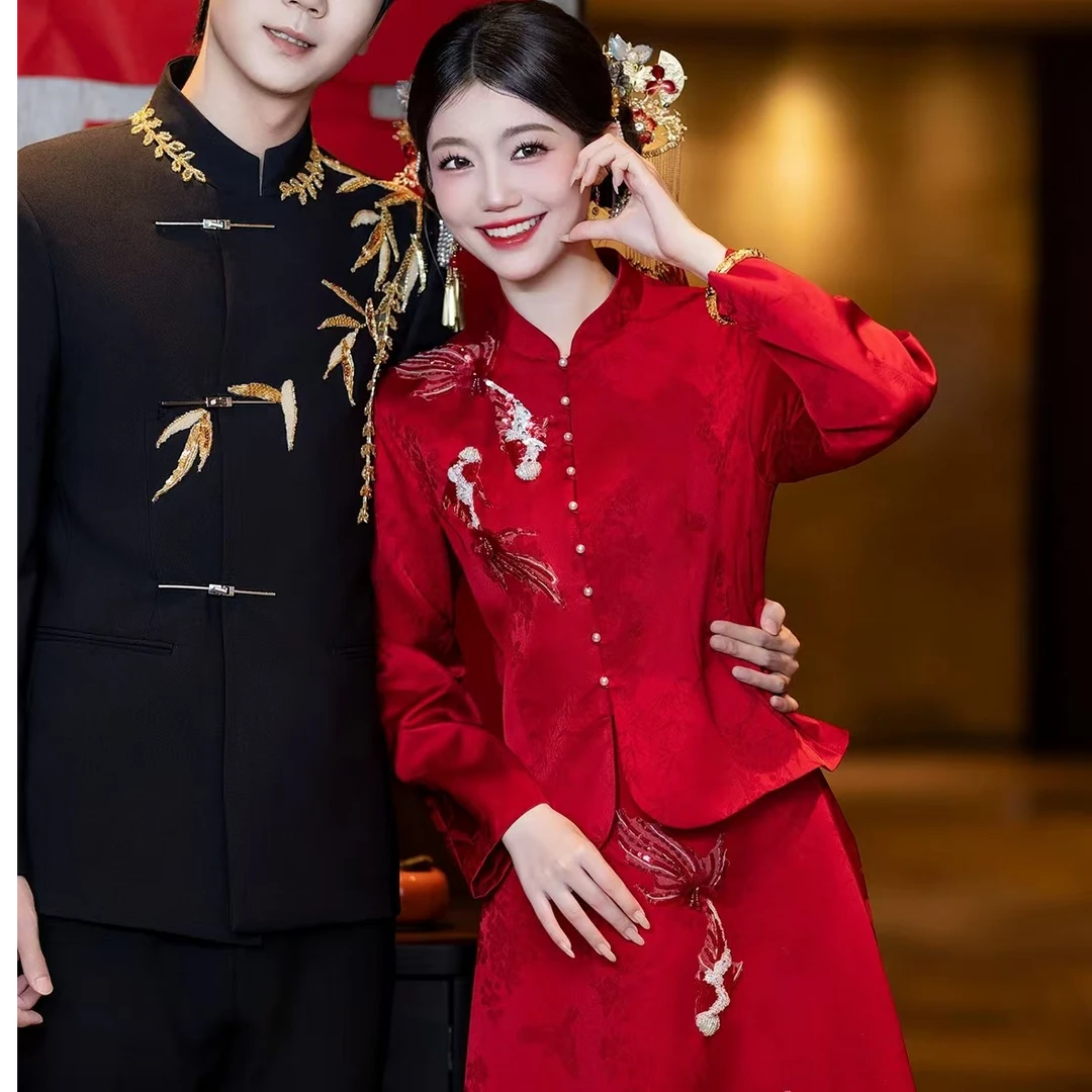 艾诗霓《梦鲤》敬酒服新中式红色收腰显瘦新娘结婚订婚改良旗袍套装