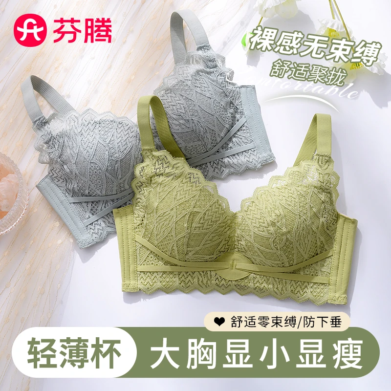 芬腾内衣秋冬大促女性感蕾丝薄款大胸显小无钢圈调整型文胸罩818