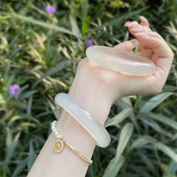 白月光玉髓手镯冰透荔枝白天然玉石手镯母亲节礼物