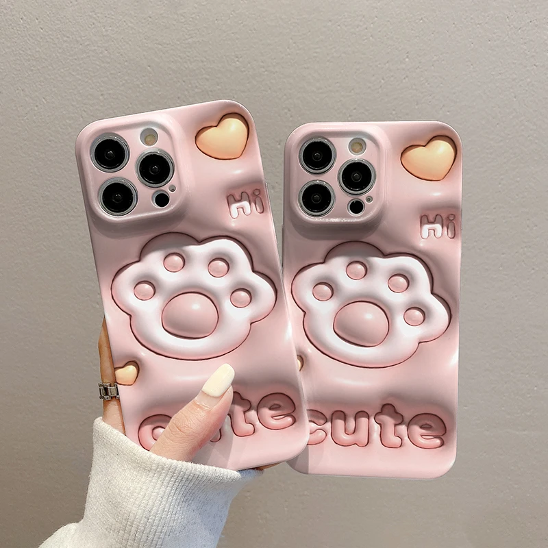卡通可爱猫爪苹果15ProMax手机壳iPhone14Pro新款少女心网红创意