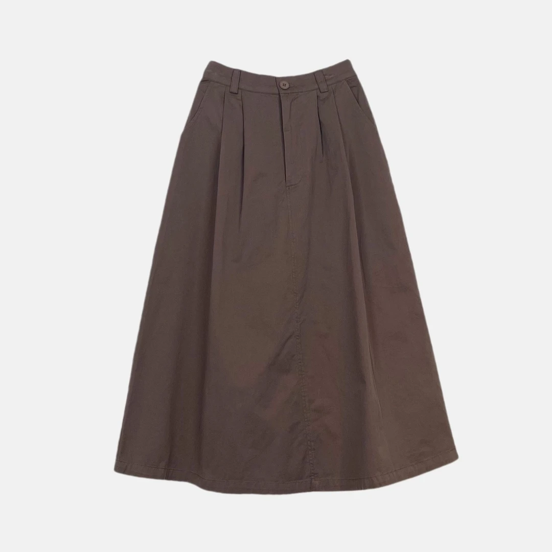 空间艺术复古文艺捏褶设计遮小腹中高腰半身裙