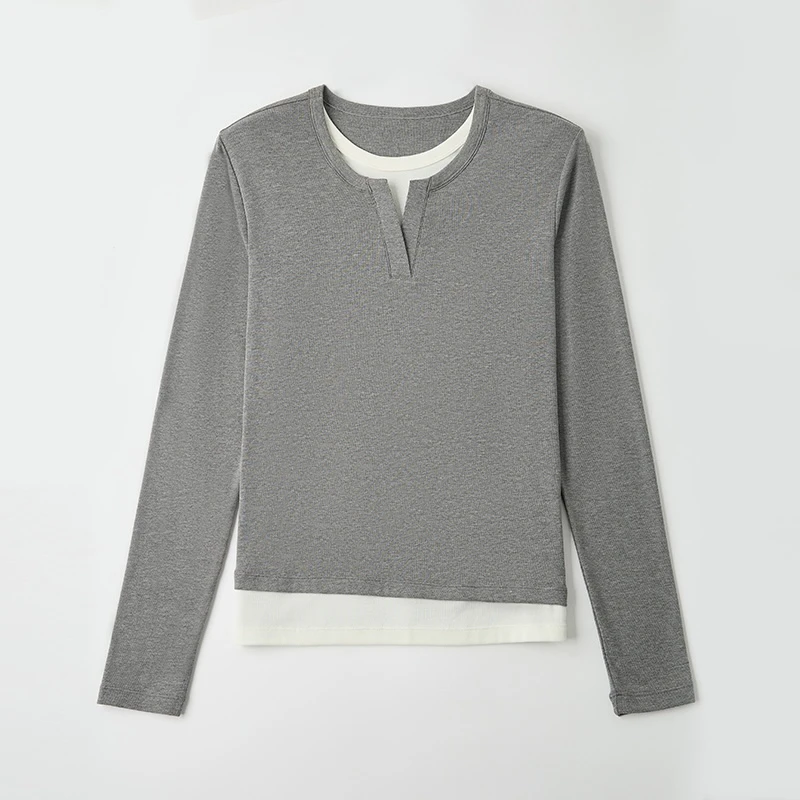 奥利奥秋季设计感叠穿假两件休闲百搭高弹上衣