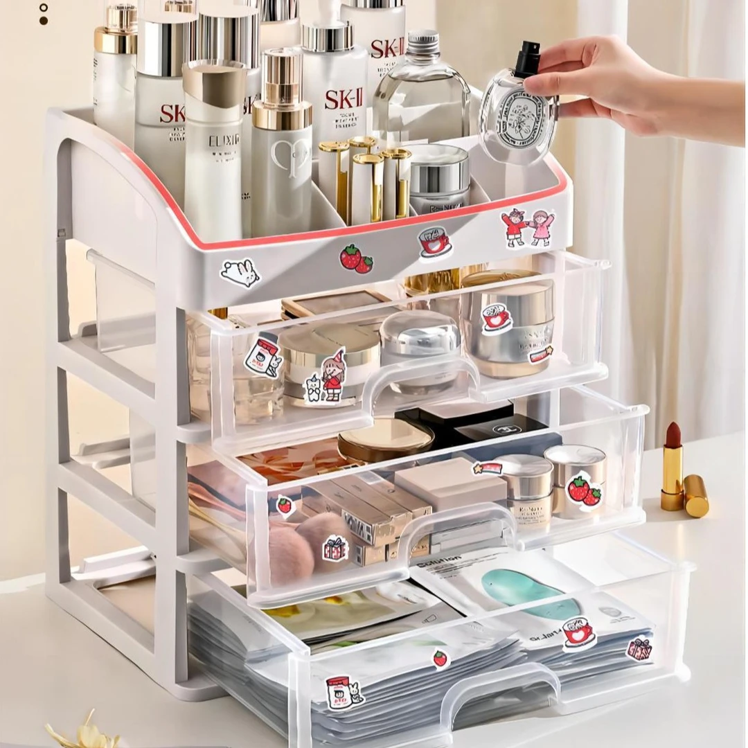 化妆品收纳盒高档抽拉式收纳盒可爱首饰盒便携式可多层分格置物架