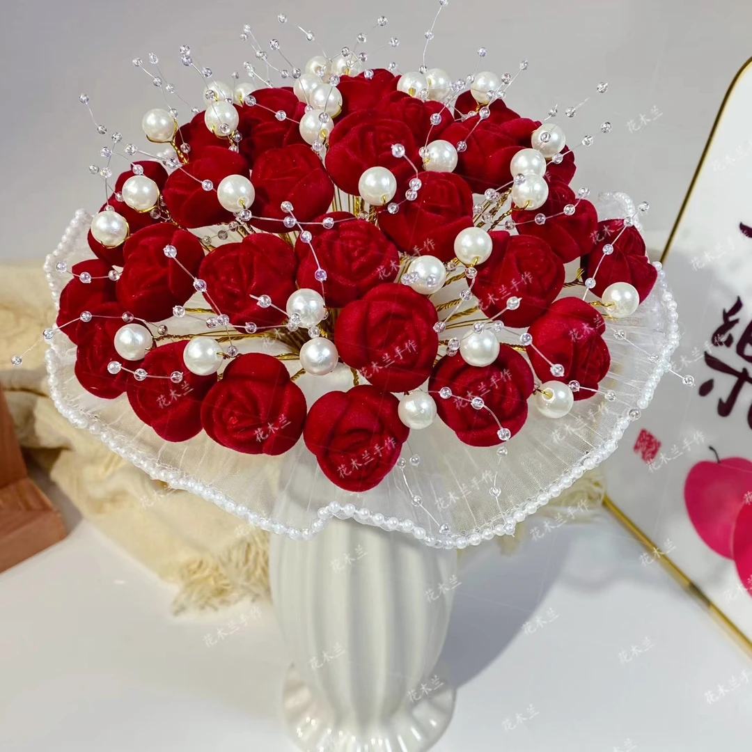 33朵“爱的玫瑰花”升级大植绒手工diy材料包制作家居摆件