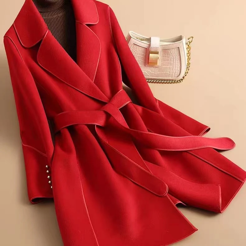 【升级版】双面5粒扣包边中长款大衣时尚洋气双面呢百搭大衣女新款