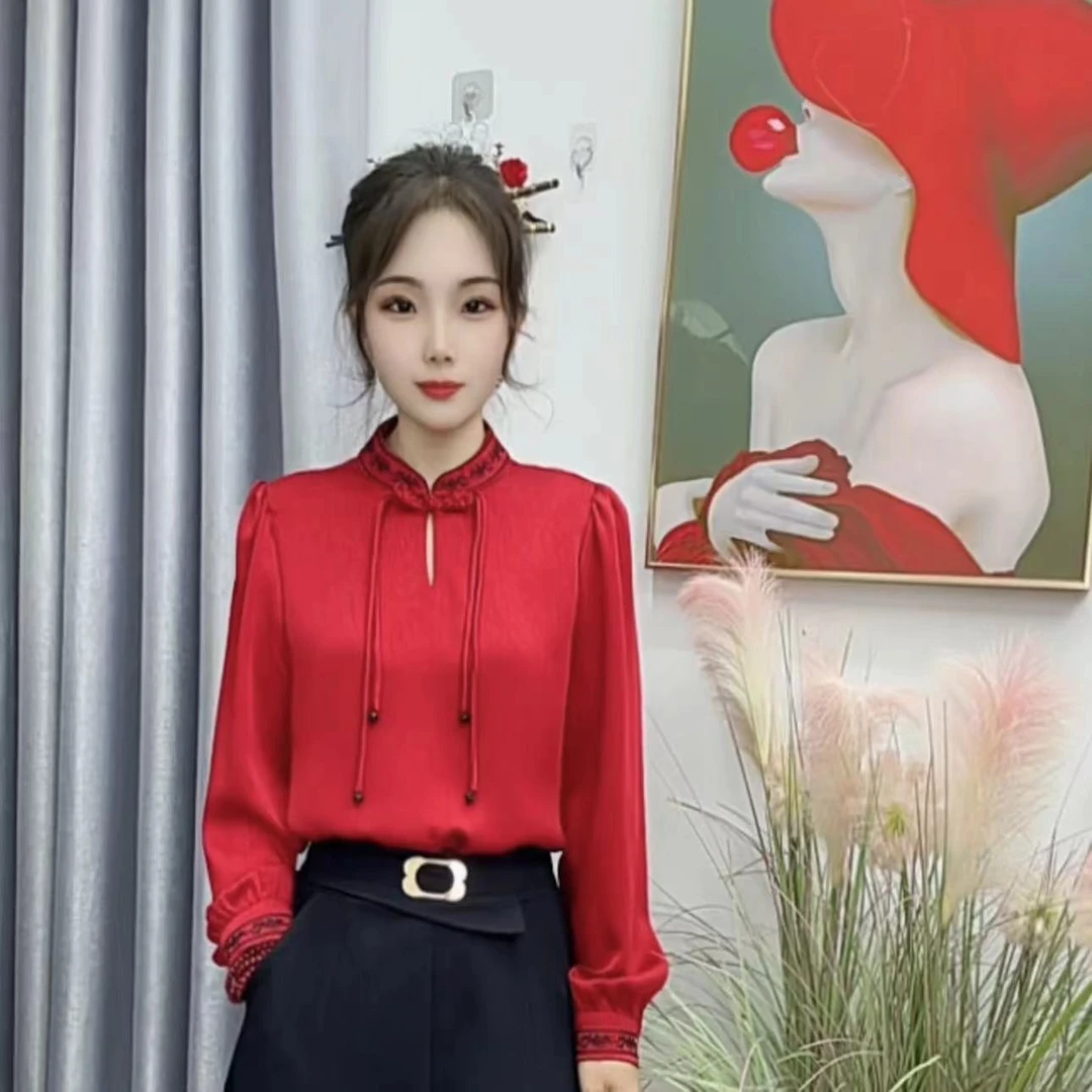 2024新款国风盘扣衬衣设计感时尚气质百搭长袖上衣长袖女衬衫复古