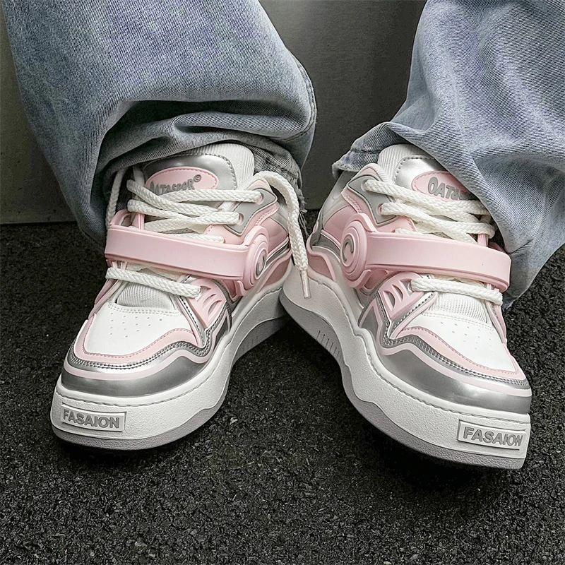 【情侣鞋】银粉耳机鞋2025新款板鞋国潮面包鞋百搭时尚厚底增高潮鞋