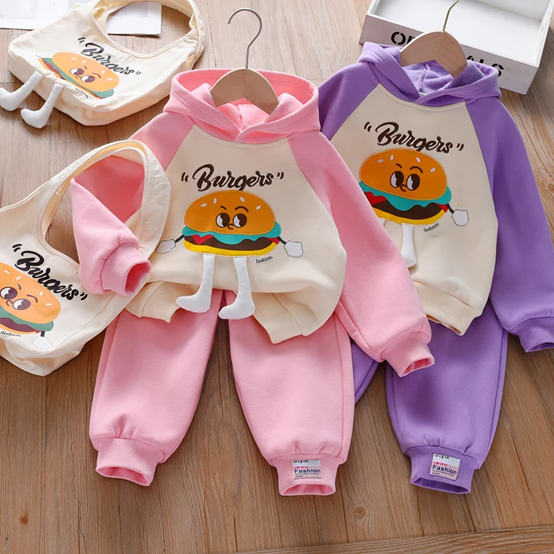 女童加绒套装冬装2025新款儿童运动冬季韩版时髦洋气卡通连帽卫衣