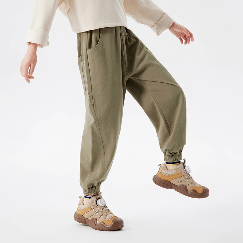 儿童春秋纯色宽松韩版休闲裤侧边logo收脚裤复古潮流裤束脚裤