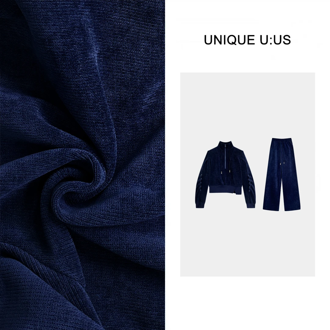 UNIQUE U:US【秋波蓝】休闲秋季气质时尚加绒女装套装-2410298曼