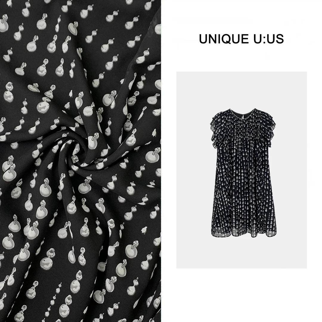 UNIQUE U:US【黑珍珠】夏季波点百搭法式气质女装连衣裙242992