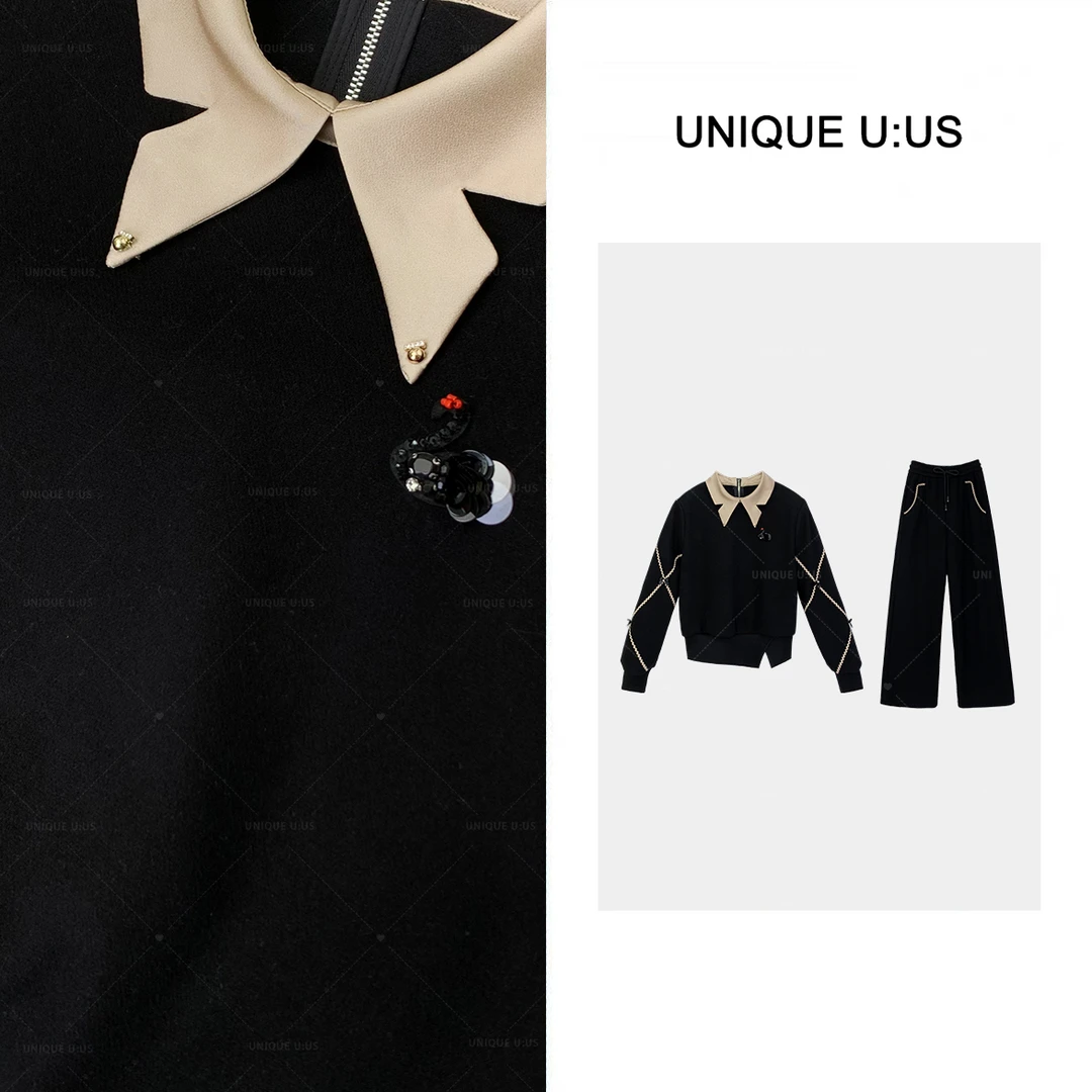 SANQIAN ·宋三千 【黑天鹅】秋冬休闲气质时尚加绒女装套装2410655