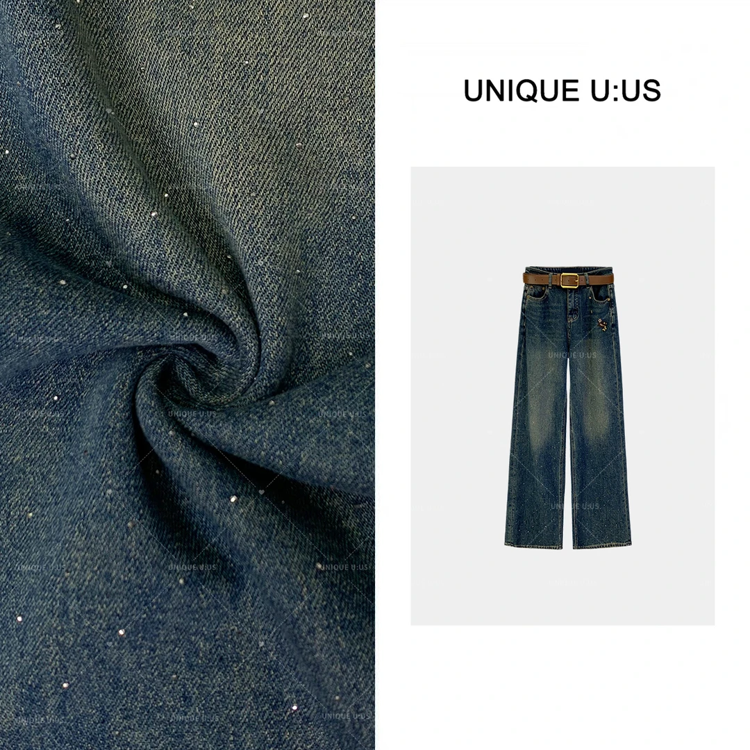 UNIQUE U:US【半糖主义】秋季休闲百搭气质潮流加绒牛仔裤2410231
