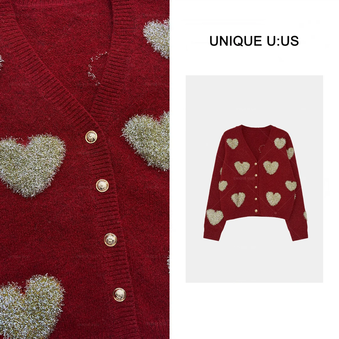 UNIQUE U:US【Tang】美丽诺言简约百搭保暖气质针织开衫-2412326