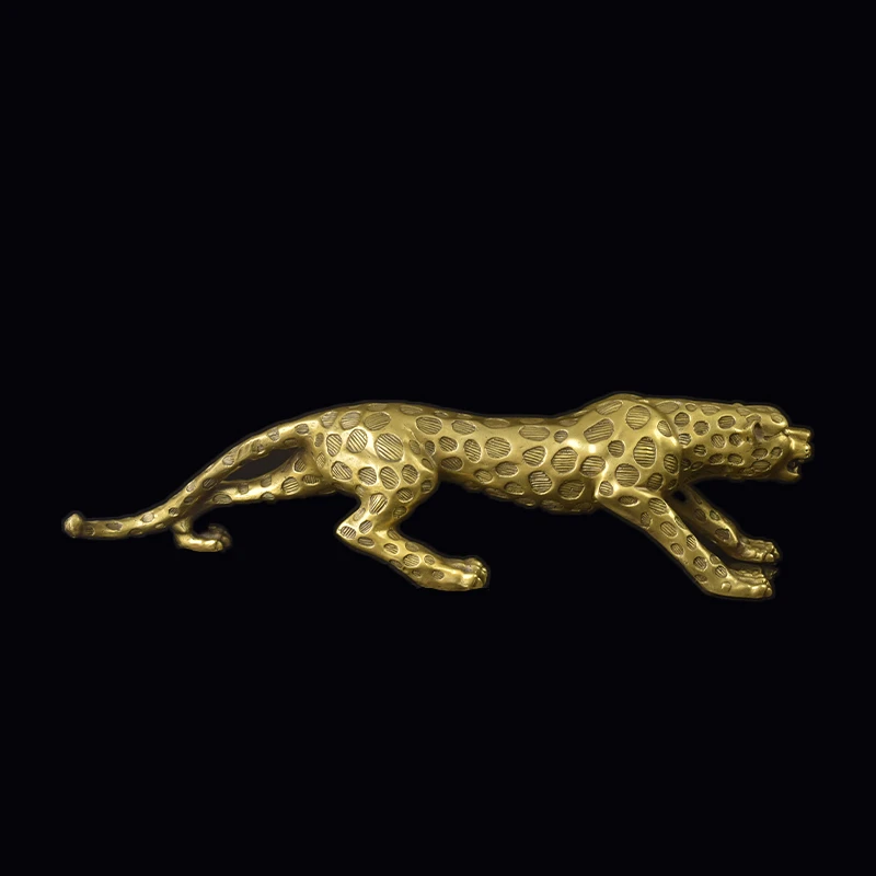 匠意黄铜花豹金钱豹玄关客厅办公桌工艺品摆件黄铜豹子