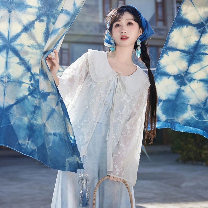 七月夕【风动碧波】圆领短衫改良宋裤2024夏新款国风套装女