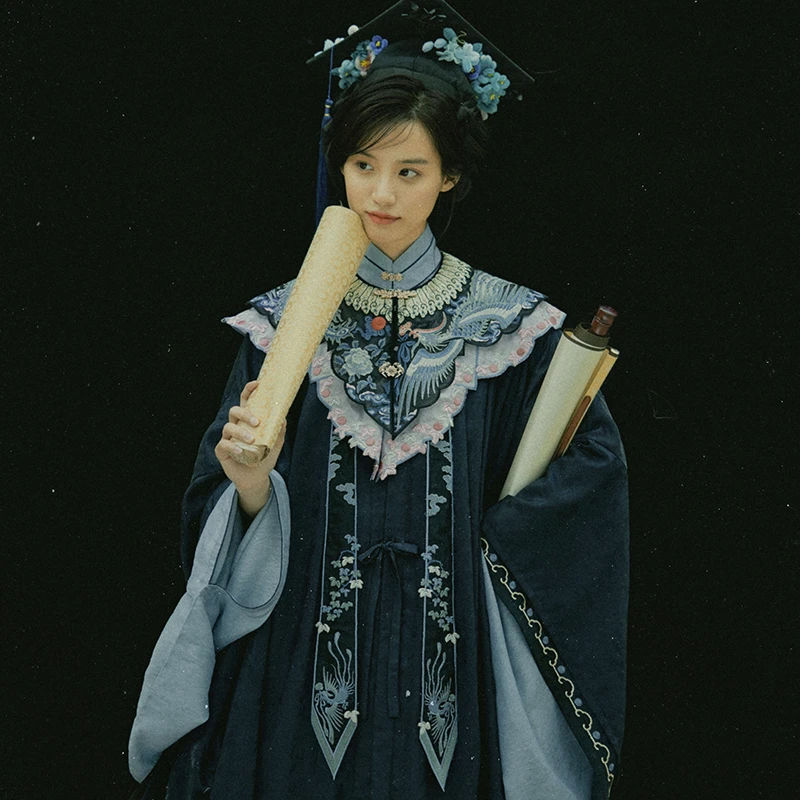 七月夕【丹凤朝阳】新中式水溶绣花云肩马面裙学士服国风毕业照